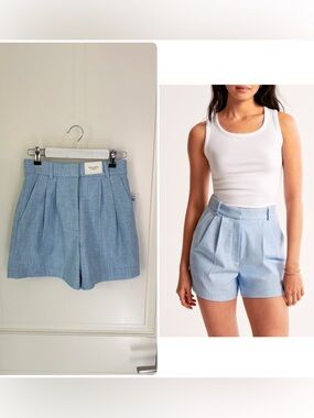 Abercrombie & Fitch Sloane Ultra High Rise Pleated Blue Shorts Sz 24 - 00 - NEW
